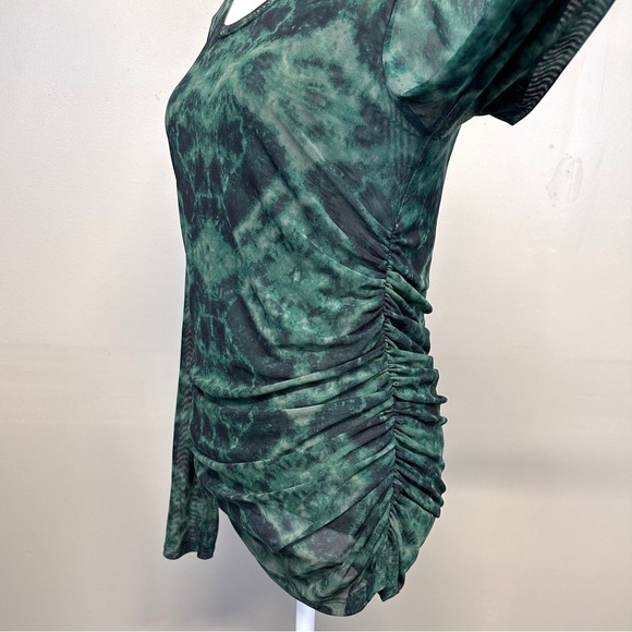 Mesh Tie Dye Green Black Ruched Side Y2K Rave Punk Sheer Top Women’s Medium - Picture 4 of 10